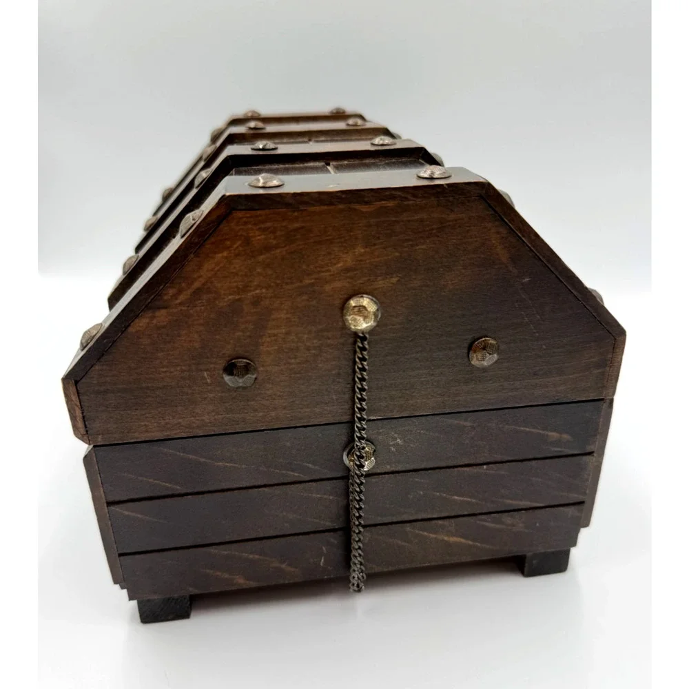 Vintage Wooden Trinket Jewelry Chest Box Lion Head Knockers Ornate Latch Gothic